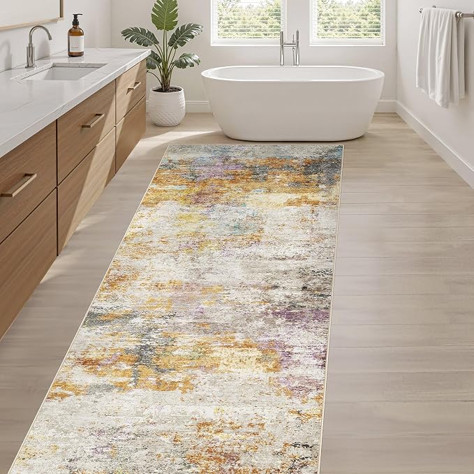 Runner Rug Kitchen Washable Rugs: 3x10 Non-Slip Abstract Soft Modern Stain - Image 5