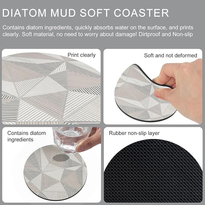 Coasters Set of 2, Geometric Minimalist Round Drink Coasters - Image 9