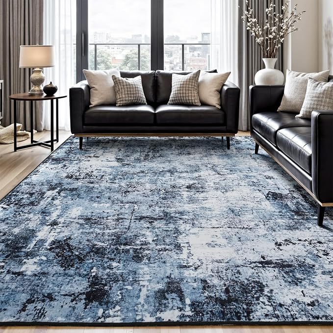 Rugflix 9x12 Area Rugs for Living Room, Washable Large Rug Stain-Resistant Low by RugflixAreaRugs
