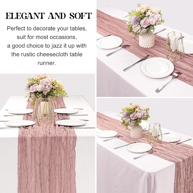 Dusty Pink 10FT Cheesecloth Table Runner Boho Gauze Fabric Table Runner Rustic - Image 4