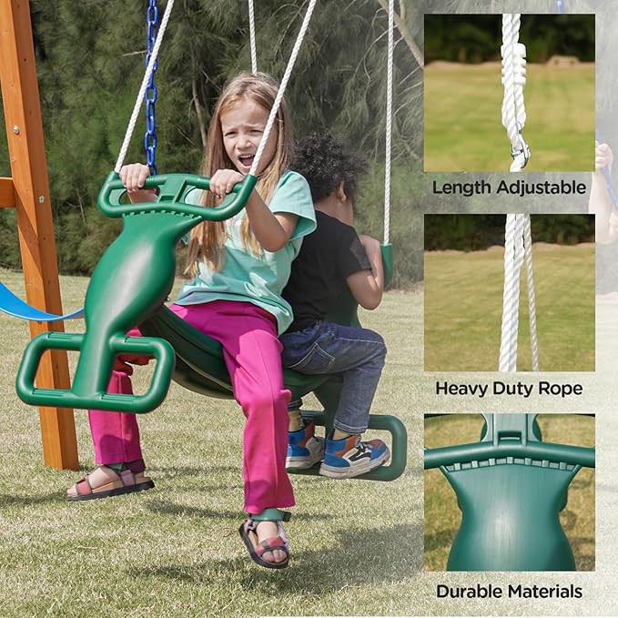 DIY Swing Sets for Backyard, Wooden Playground Sets with Glider Swing and 2 Belt Swings, Kids Outdoor Play Equipment, Outdoor Playset