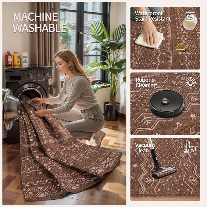 SERISSA 2x4 Rugs for Entryway, Washable Non-Slip Coffee Brown Small Runner Rug - Image 3