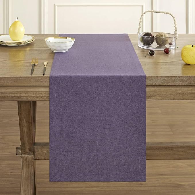 Basic Linen Style Table Runner, 14x108 Inch Purple | Mitered Corner Design - Image 2