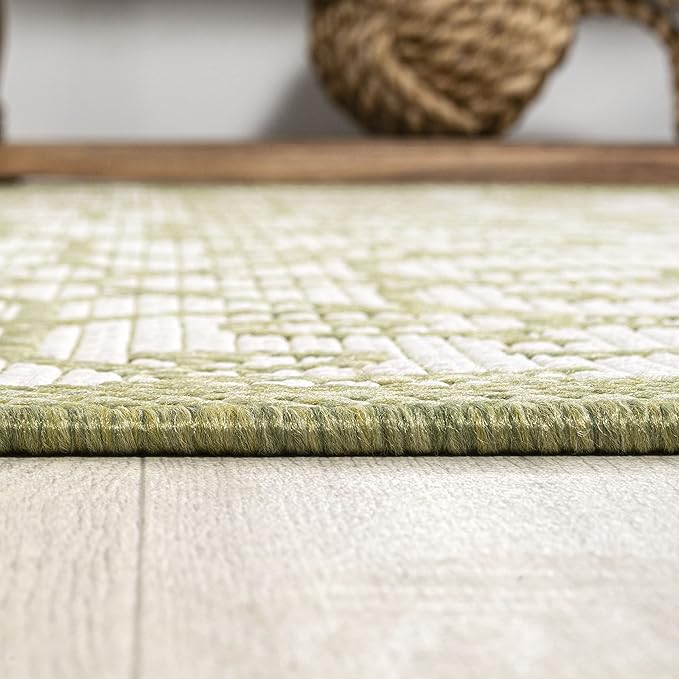 JONATHAN Y Vintage Filigree Indoor Outdoor Area Rug 8X10 Green/Cream, Madrid - Image 7