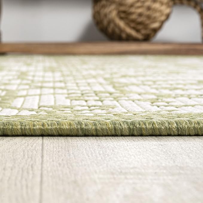 JONATHAN Y Vintage Filigree Indoor Outdoor Area Rug 4X6 Green/Cream, Madrid - Image 7