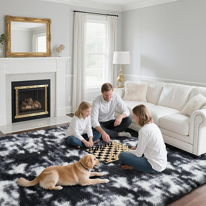 Fluffy Rug Shag Area Rug, Mottling Black 4x6 Area Rugs - Image 4