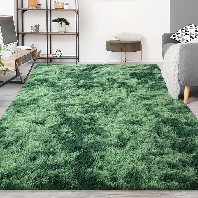 FlyDOIT Large Area Rugs for Living Room, 5x8 Feet Tie-Dyed Green Shaggy Rug - Image 9