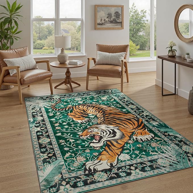 DCX Washable 5x7 Tiger Area Rug, Soft Low Pile Carpet, Kid & Pet Friendly - Image 4