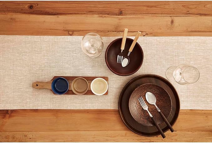 Solino Home 100% Pure Linen Table Runner Beige Long, Athena 14 x 108 in | Table - Image 3