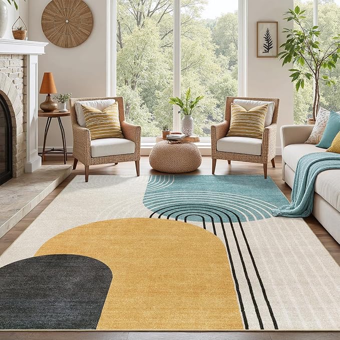 DCX Machine Washable 6x9 Area Rug, Midcentury Modern Non Slip Stain Resistant by DCXWashableRug