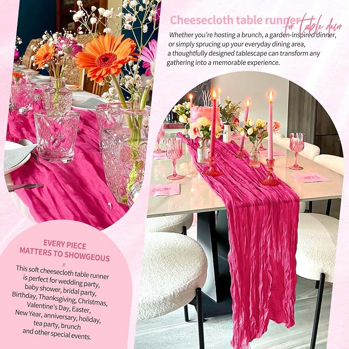 18 Pack Cheesecloth Table Runner 10FT Hot Pink Table Runner Boho Gauze Cheese - Image 8