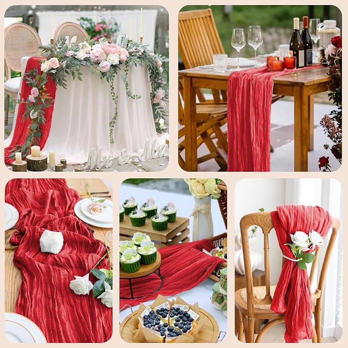 Cheesecloth Table Runner 10FT 3Pcs Red Boho Gauze Sheer Runners | Cheese Cloth - Image 7