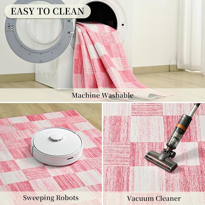 Terrug Pink Checkered Rug for Entryway, 2x3 Small Area Rugs Washable - Image 7