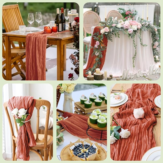 Cheesecloth Fall Table Runner Terracotta 10FT Boho Gauze, 2 Pack | 120 Inch - Image 7