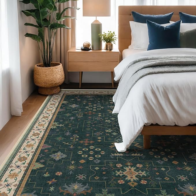 Hazo Haus Dark Green Vintage 7x10 Washable Rugs - Image 7