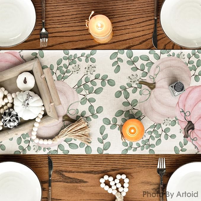 Artoid Mode 210 GSM Fall Table Runner 13x72 Inch Home Party Decor | Pink - Image 5