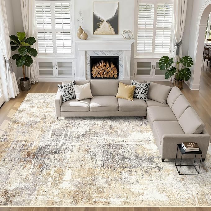 Large Area Rugs 12x15: Washable Abstract Modern Soft Rug Stain Resistant Indoor by LOONGRUG