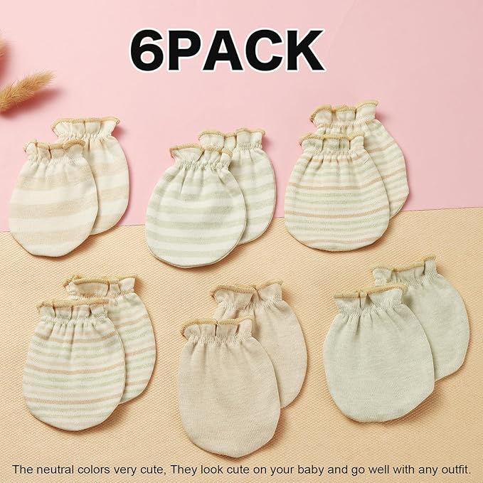 Newborn Mittens No Scratch 100% Cotton Mitts Boy Girl baby mittens 0-6 months 6 Pack