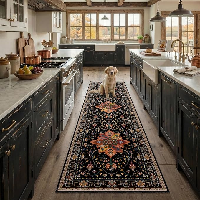RELEANY Area Rugs Runner 3'x10' Washable Non-Slip, Floral Vintage Distress - Image 2