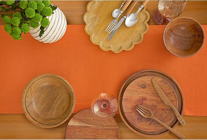 Solino Home 100% Pure Linen Dining Table Runner Orange, Fete 14 x 120 in | - Image 3