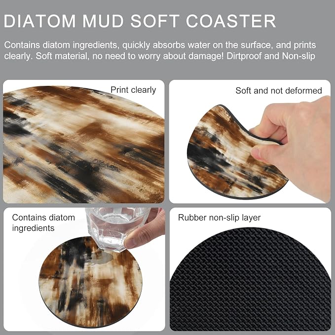 Black Brown Gradient Coasters Set of 2, Absorbent Coasters - Image 9