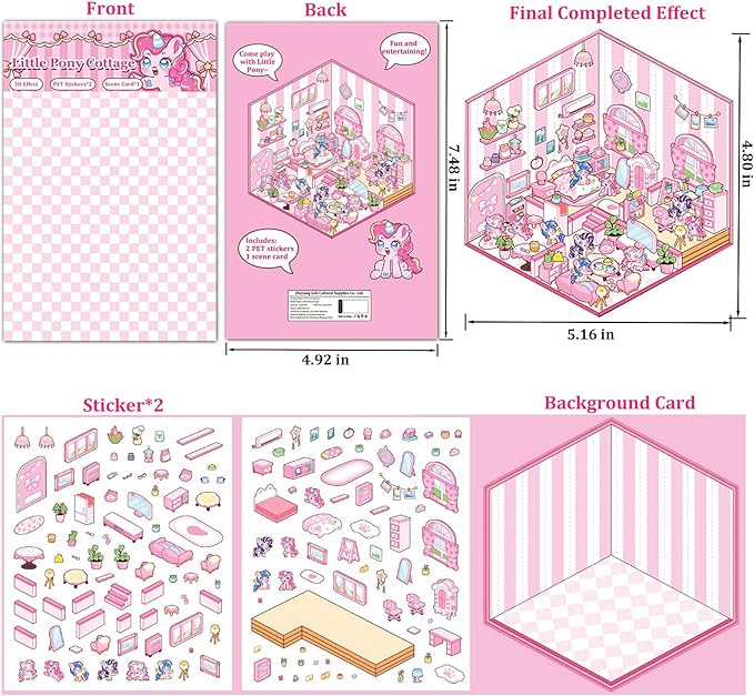 DIY 3D Sticker Scene 6 Sets of Stickers for Girls Make Your Own Mini Room Scene Stickers for Kids Cute Kawaii Sticker Therapy for Adult Relief Stress Pass The Time