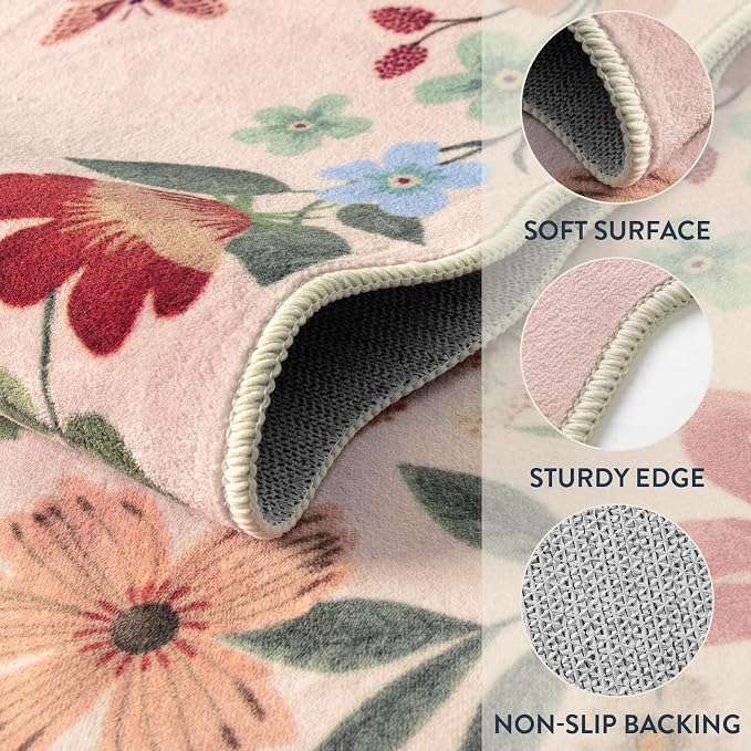 Lahome Floral Washable Rugs, 4X6 Pink Rugs - Image 6