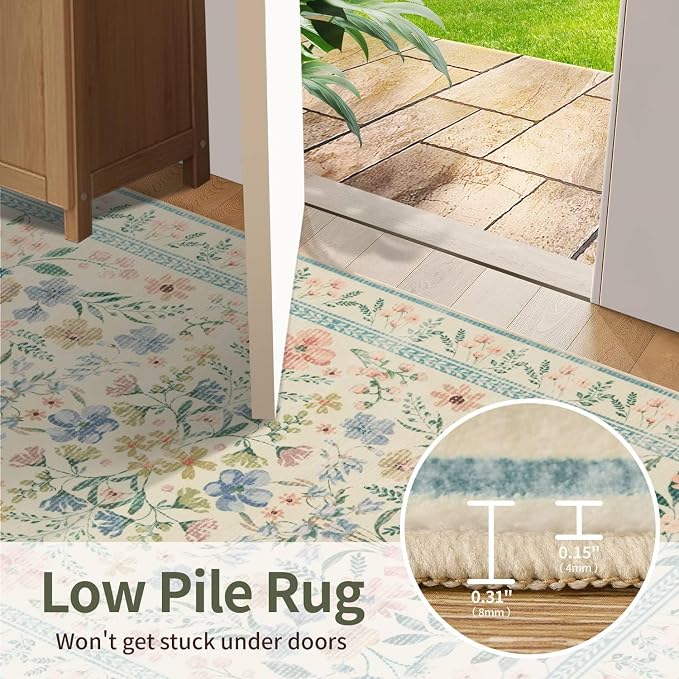 Rugxara Floral Rug for Living Room Bedroom, 8x10 Area Rugs, Large Non Slip Low - Image 6