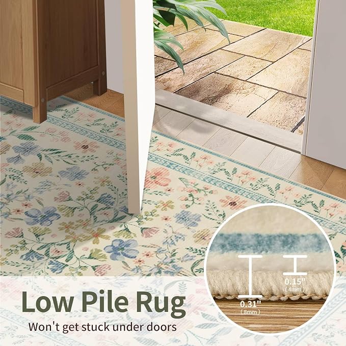 Rugxara Floral Rug for Living Room Bedroom, 5x7 Washable Rug, Large Non Slip - Image 6
