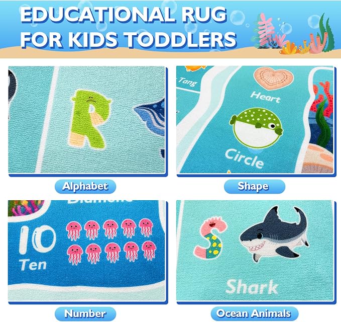 ABC Kids Ocean Rug for Playroom, 8x10 ft Alphabet Classroom Rug, Educational - Image 6