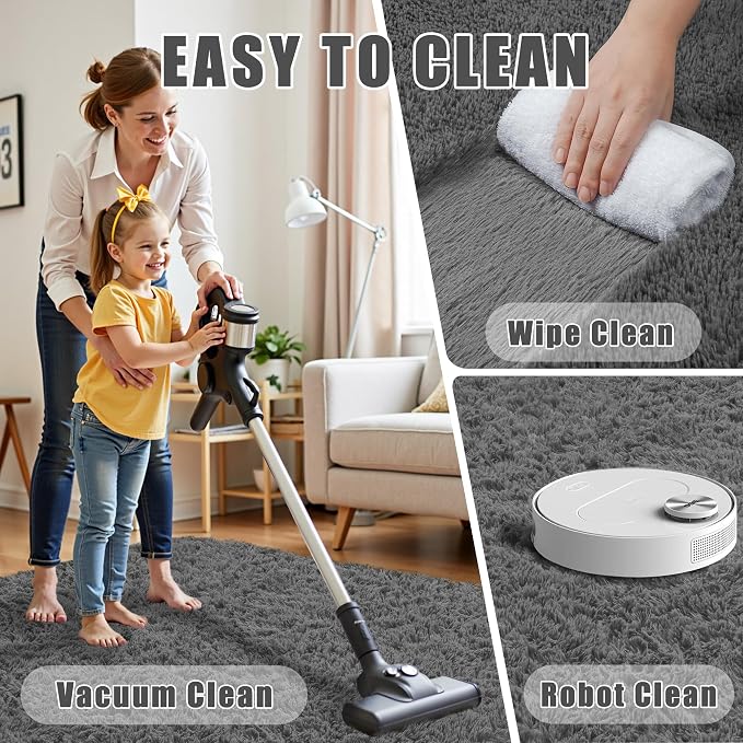 8x10 Area Rug for Living Room:Ultra Soft Fluffy Shag Dark Grey Rugs, Large - Image 5