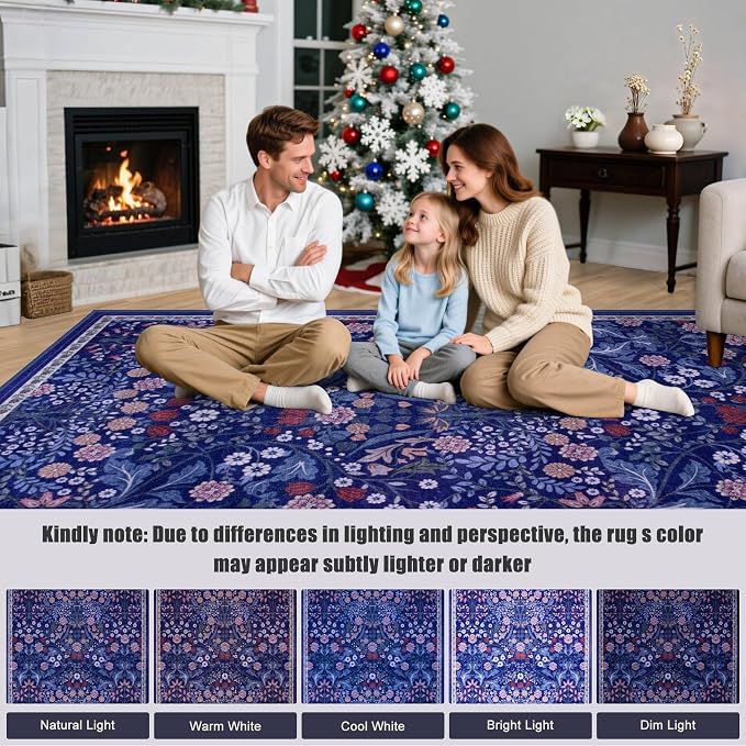 Round Area Rug for Living Room: 8 ft Floral Washable Circle Rug Soft Boho - Image 9