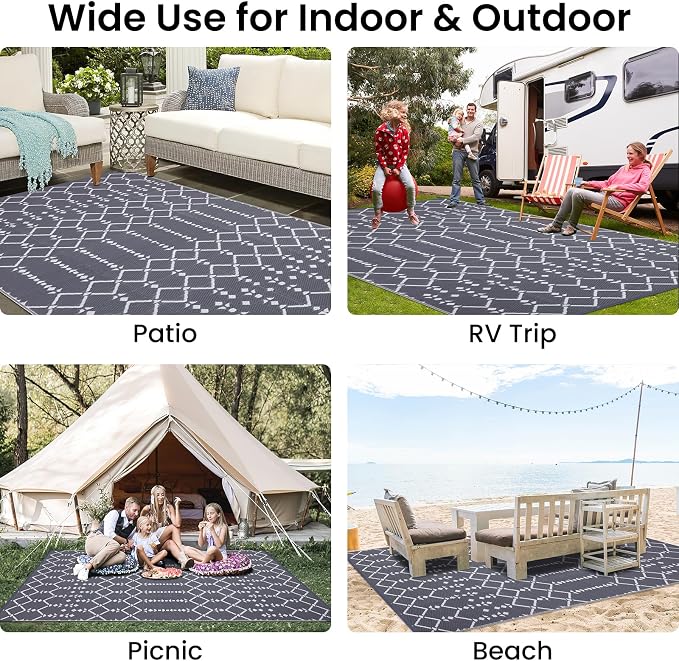Smiry Outdoor Rug 6x9 ft, Waterproof Reversible Plastic Straw Rugs, Boho - Image 8