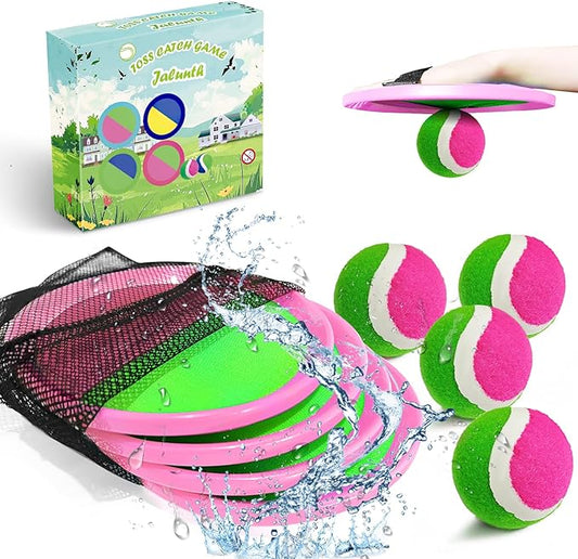 Jalunth Ball Catch Set Game Toss Paddle - Beach Toys Back Yard Outdoor Pool Games Backyard Target Throw Sticky Mitts Set Age 3 4 5 6 7 8 9 10 11 12 Years Old Boys Girls Kids Easter Gifts Pink 2 Pack