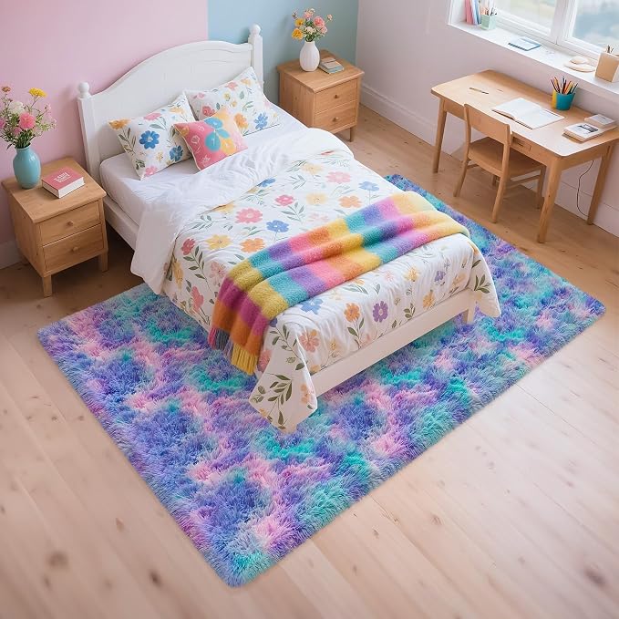 Purple Rainbow Rug 5x8ft Fluffy Plush Area Rugs - Image 9