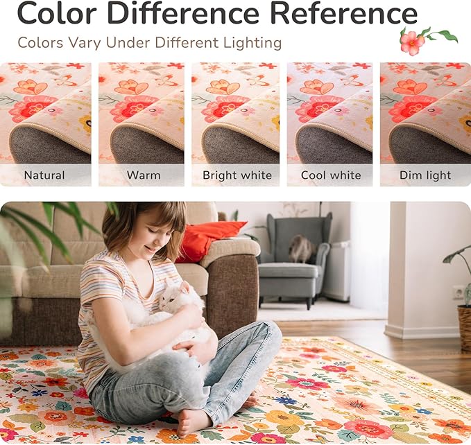 2x3 Area Rugs for Living Room Vacuum-Friendly Machine Washable Area Rug Flower - Image 5