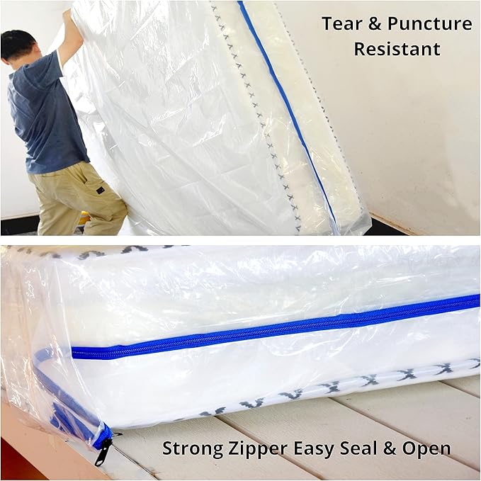 2 Pack Queen Mattress Bags for Moving and Storage-5 Mil Zipper Plastic Waterproof Mattress Storage Bags