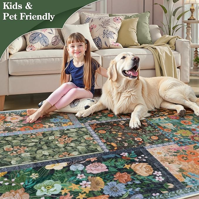 LIVEBOX 5x7 Washable Rug for Living Room, Soft Patchwork Dark Brown Rugs for - Image 6