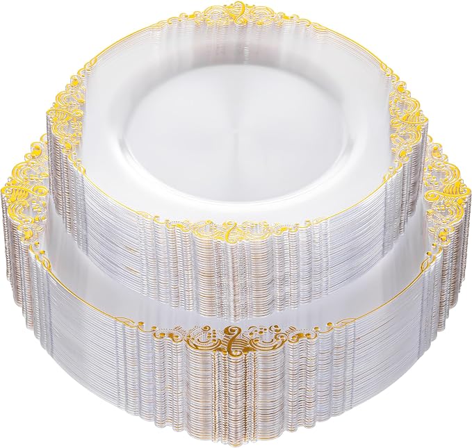 Nervure 100Pcs Clear Gold Plastic Plates, Party Plates Set by Nervure