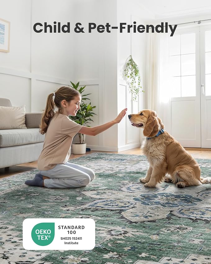 AMADA HOMEFURNISHING 8x10 Area Rug, Washable Low-Profile Large Area Rug - Image 8