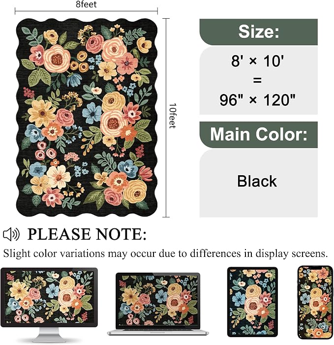 DUKINO 8x10 Area Rug, Floral Washable Rugs - Image 2