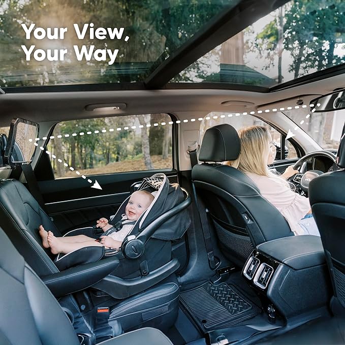 Safety Baby Car Seat Mirror - Wide Shatterproof Backseat Infant Car Mirror for Baby Rear Facing, Crystal Clear View, Travel Accessories, Easy Install & Adjustable for Removable Headrest (Matte Black)