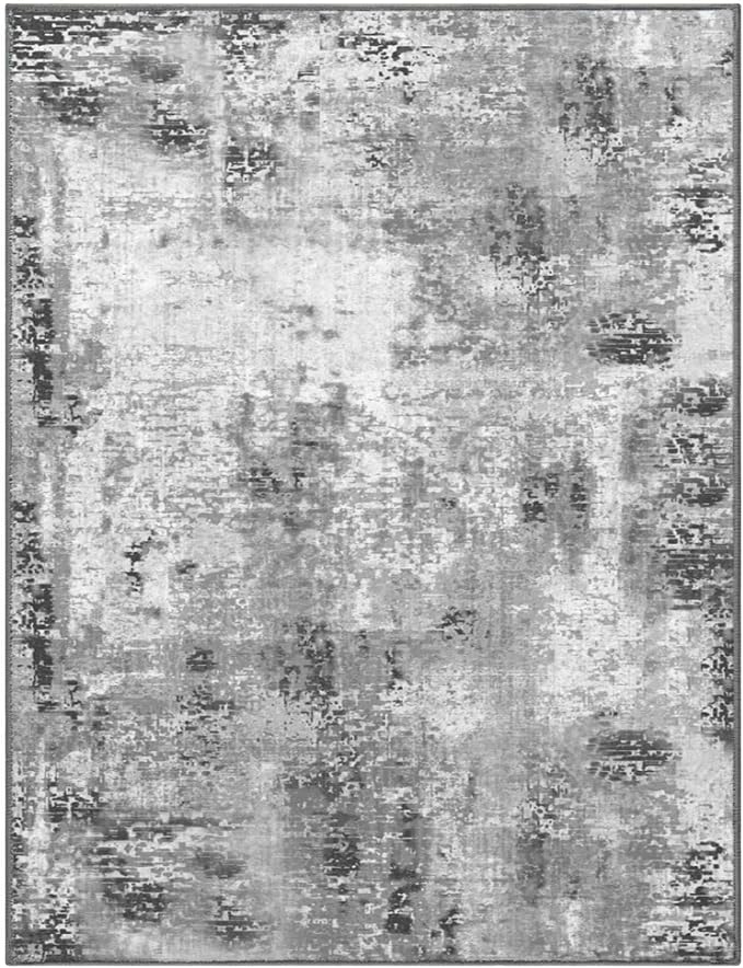 Living Room Rug 5x7 Gray Area Rug Machine Washable Boho Rug Non Slip Abstract - Image 9
