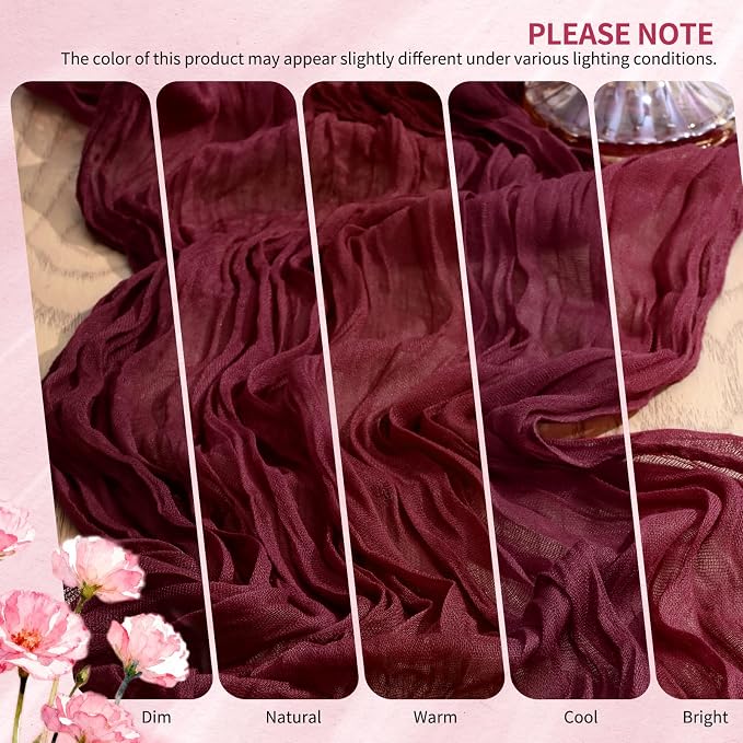 18 Pack Cheesecloth Table Runner 10FT Burgundy Red Table Runner Boho Gauze - Image 7