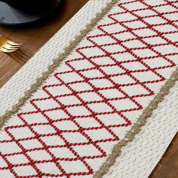 EMMTEEY Macrame Table Runner Boho Style 94 Inches Long, Hexagonal Red | Handmade - Image 4