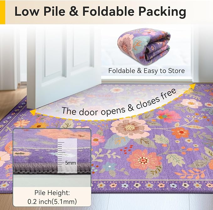 RELEANY Floral 3x5 Area Rugs Washable Print Boho Cute Carpet Non Slip Flower - Image 5