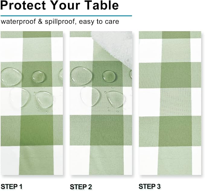 Buffalo Plaid Tablecloth 54 x 80 inch 2 Pack Sage Green and White | Waterproof - Image 4
