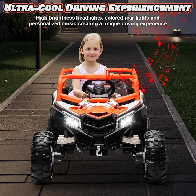 Electric Car for Kids, JOYRACER 24V Ride on Car Battery Powered Off-Road UTV w/Remote Control, 3 Speeds, 4x150W Powerful Motors, 18" Seat, Bluetooth, MP3, Electric Vehicles with Big Pull Bow