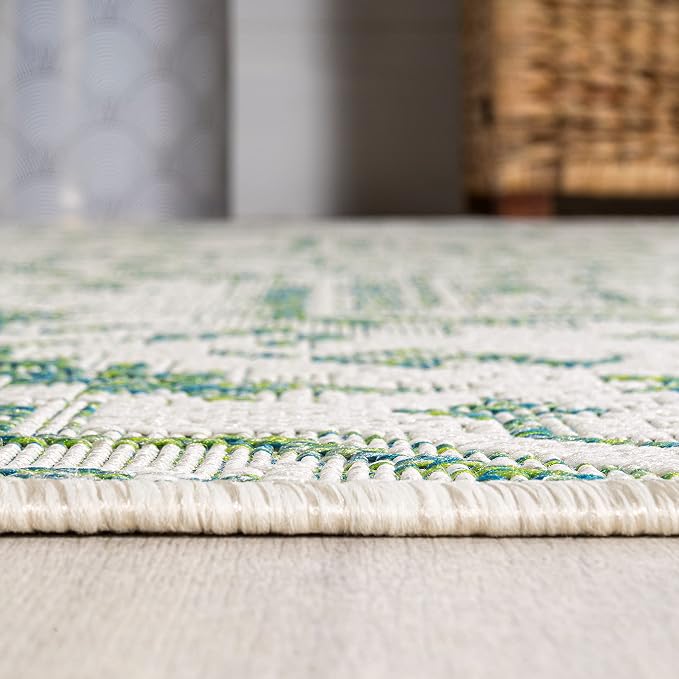 JONATHAN Y Boho Medallion Indoor Outdoor Square Area Rug 5X5 Green/Cream - Image 6