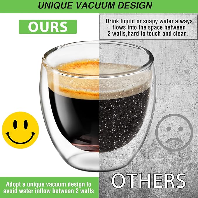 Espresso Cups Set of 4, 3oz Espresso Shot Glass Double Walled Coffee Cups | - Image 2